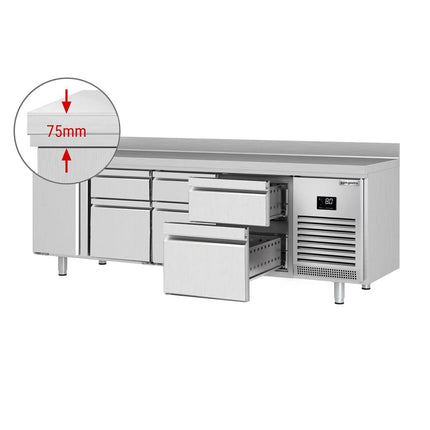 GGM Gastro Commercial Counter Fridge PREMIUM PLUS - 2452x600mm - with 1 door - 6 drawers - with upstand - capacity 510 litres