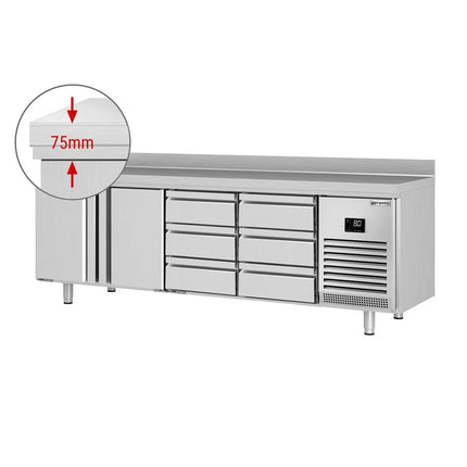 GGM Gastro Commercial Counter Fridge PREMIUM PLUS - 2452x600mm - with 2 doors - 6 drawers 1/2 - with upstand - capacity 510 litres