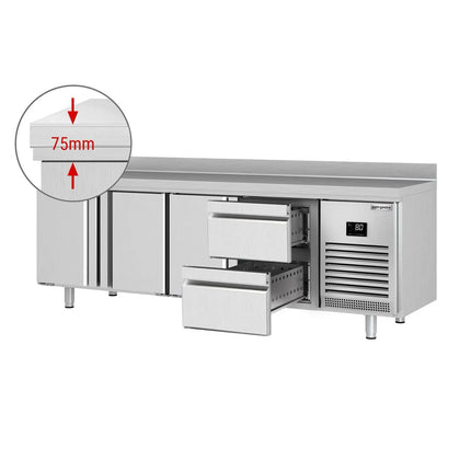 GGM Gastro Commercial Counter Fridge PREMIUM PLUS - 2452x600mm - with 3 doors - 2 drawers (1/2 GN) - with upstand - capacity 510 litres