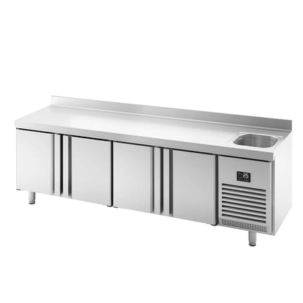 GGM Gastro Commercial Counter Fridge PREMIUM PLUS - 2452x600mm - with sink - with 4 doors - with upstand - capacity 510 litres