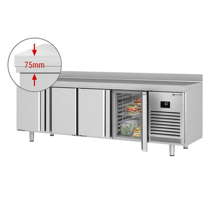 GGM Gastro Commercial Counter Fridge PREMIUM PLUS - 2452x700mm - with 4 doors - with upstand - capacity 625 litres