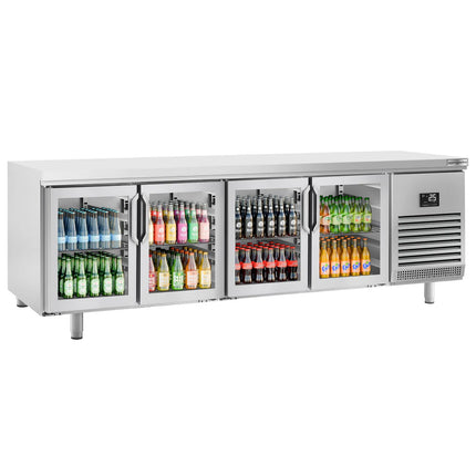 GGM Gastro Commercial Counter Fridge PREMIUM PLUS - 2752x800mm - glass doors - with 4 doors - capacity 850 litres