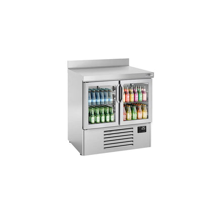 GGM Gastro Commercial Counter Fridge PREMIUM PLUS - 978x700mm - glass doors - with upstand - capacity 230 litres