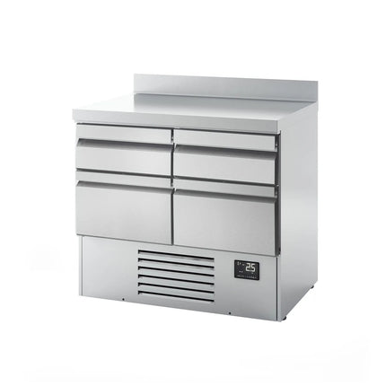 GGM Gastro Commercial Counter Fridge PREMIUM PLUS - 978x700mm - with 4 drawers - with upstand - capacity 230 litres