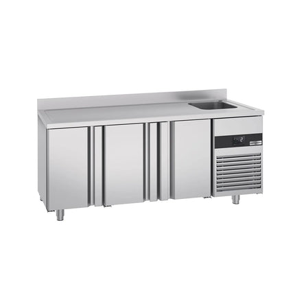 GGM Gastro Commercial Counter Fridge with Sink PREMIUM - 1900x700mm - with 3 doors - with upstand - capacity 420 litres