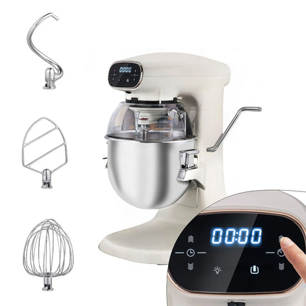 GGM Gastro Commercial Countertop Digital Planetary Mixer - 12L - 880W - with display, lighting & 3 attachments - Light Ivory