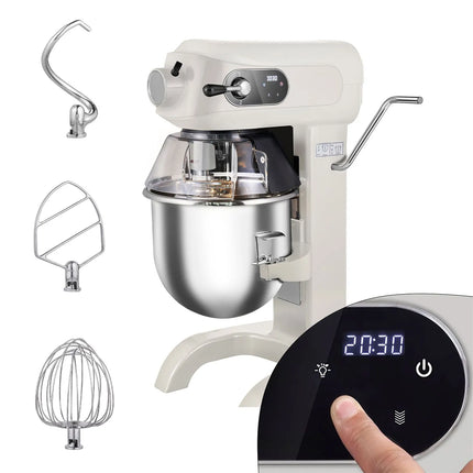 GGM Gastro Commercial Countertop Digital Planetary Mixer - 20L - 1,1kW - with display, lighting & 3 attachments - Light Ivory