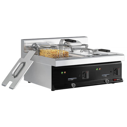 GGM Gastro Commercial Countertop Electric Twin Tank Fryer - 10+10 litres - 16kW - with drain tap