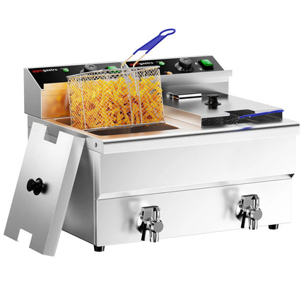 GGM Gastro Commercial Countertop Electric Twin Tank Fryer - 12+12 litres - 6.5kW - with drain valve