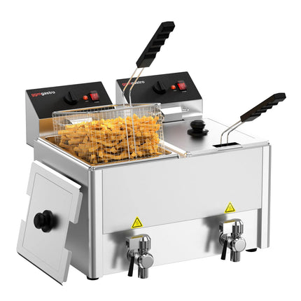 GGM Gastro Commercial Countertop Electric Twin Tank Fryer - 8+8 litres - 6.5kW - Manual - with drain tap
