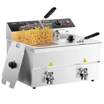 GGM Gastro Commercial Countertop Electric Twin Tank Fryer - 8+8 litres - 6.5kW - Manual - with drain tap