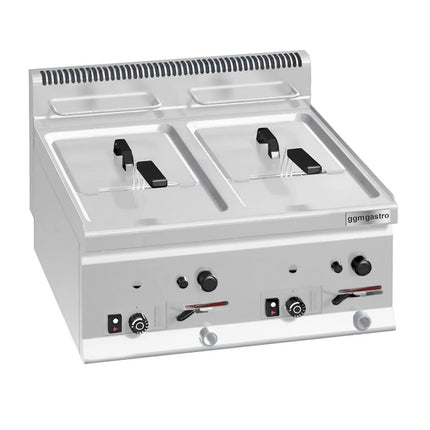 GGM Gastro Commercial Countertop Free Standing Gas Twin Tank Fryer - 8+8 litres - 13.2kW - with drain tap