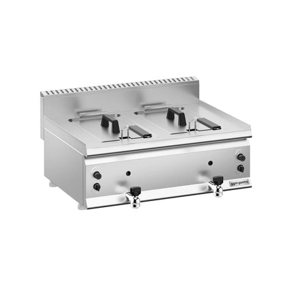 GGM Gastro Commercial Countertop Free Standing Gas Twin Tank Fryer - 8+8 litres - 12kW - Manual - with drain tap