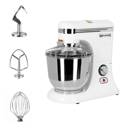 GGM Gastro Commercial Countertop Planetary Mixer - 7L - 330W - incl. 3 attachments