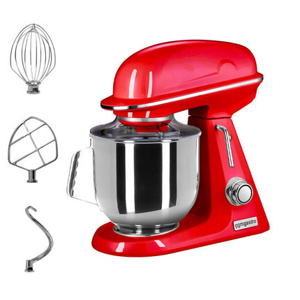 GGM Gastro Commercial Countertop Planetary Mixer - 7L - 350W - incl. 3 attachments - Red