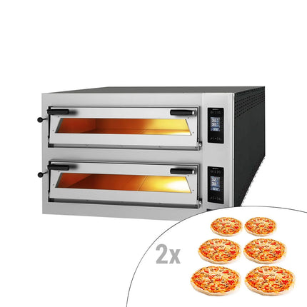GGM Gastro Commercial Deep Double-Deck Electric Pizza Oven Digital – 6+6 pizzas Ø35 cm - 400°C - Soft-Touch
