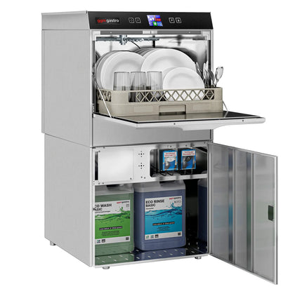 GGM Gastro Commercial Dishwasher - 500mm Basket - Digital Controls - 6kW - with Drain, Rinse Aid & Detergent Pumps