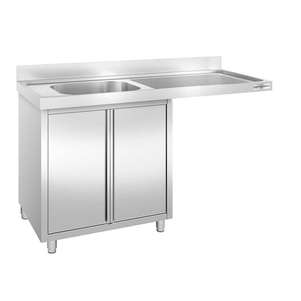 GGM Gastro Commercial Dishwasher Sink with Cupboard PREMIUM - 1400x600mm - 1 Bowl, Left-Hand Bowl