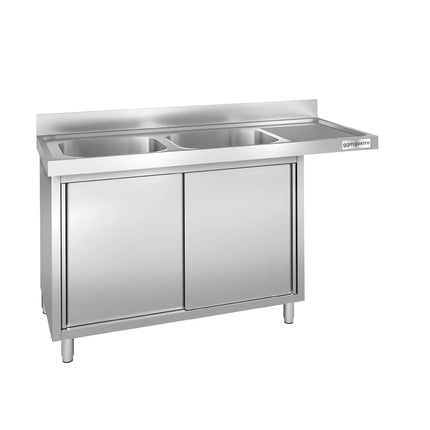 GGM Gastro Commercial Dishwasher Sink with Cupboard PREMIUM - 1600x600mm - 2 Bowls, Left-Hand Bowl