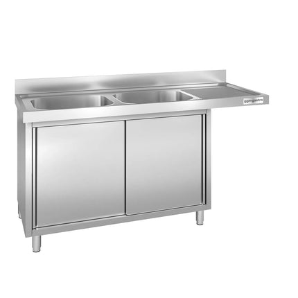 GGM Gastro Commercial Dishwasher Sink with Cupboard PREMIUM - 1800x600mm - 2 Bowls, Left-Hand Bowl