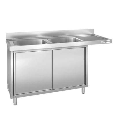 GGM Gastro Commercial Dishwasher Sink with Cupboard PREMIUM - 2000x600mm - 2 Bowls, Left-Hand Bowl