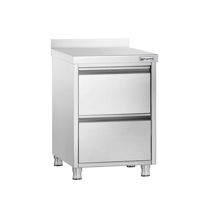 GGM Gastro Commercial Drawer Cabinet PREMIUM - Stainless Steel - with 2 Drawers & 100mm Upstand - 500x700mm