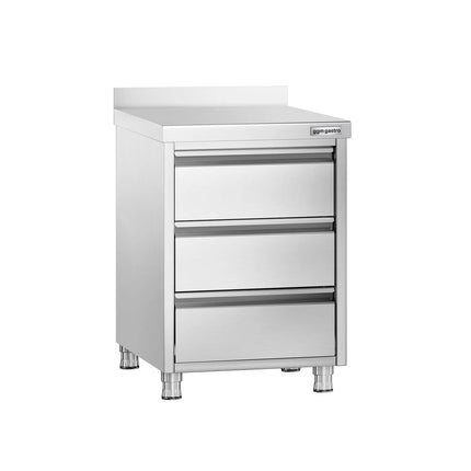 GGM Gastro Commercial Drawer Cabinet PREMIUM - Stainless Steel - with 3 Drawers & 100mm Upstand - 500x700mm