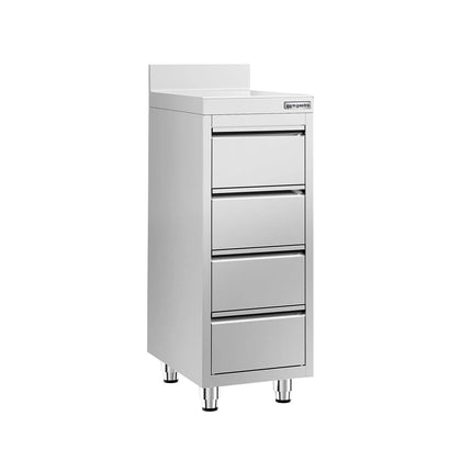 GGM Gastro Commercial Drawer Cabinet PREMIUM - Stainless Steel - with 4 Drawers & Upstand - 400x600mm