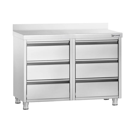 GGM Gastro Commercial Drawer Cabinet PREMIUM - Stainless Steel - with 6 Drawers & 100mm Upstand - 1000x600mm