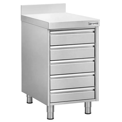 GGM Gastro Commercial Drawer Cabinet - Stainless Steel - with 5 Drawers & 100mm Upstand - 500x700mm