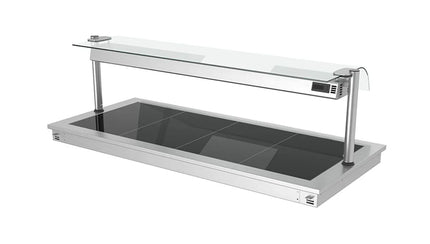 GGM Gastro Commercial Drop-in Hot Plate - Stainless Steel - 1500mm - 4x GN 1/1 - 1.8 kW - with Toughened Glass Sneeze Screen