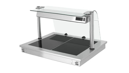 GGM Gastro Commercial Drop-in Hot Plate Stainless Steel - 800mm - 2x GN 1/1 - 0.9 kW - with Toughened Glass Sneeze Screen