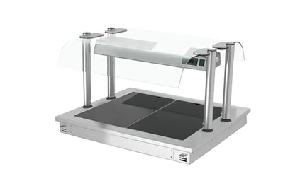 GGM Gastro Commercial Drop-in Hot Plate - Stainless Steel - with Ceramic Glass Surface - 800mm - 2x GN 1/1 - 0.9 kW - with Toughened Glass Sneeze Screen