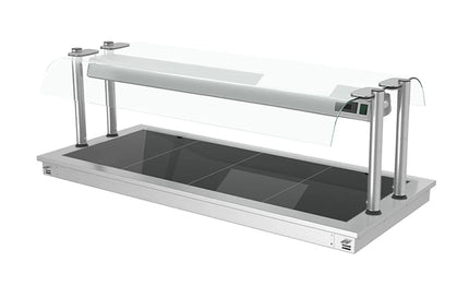 GGM Gastro Commercial Drop-in Hot Plate - Stainless Steel - with Ceramic Glass Surface - 1460mm - 4x GN 1/1 - 1.8 kW - with Toughened Glass Sneeze Screen