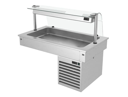 GGM Gastro Commercial Drop-in Refrigerated Well - 1000mm - +2 to +8°C - 3x GN 1/1 - 190W - Curved Glass - with Glass Sneeze Guard