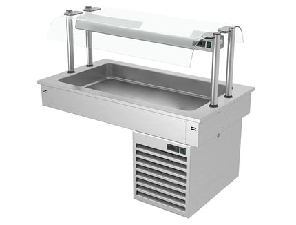 GGM Gastro Commercial Drop-in Refrigerated Well - 1000mm - +2 to +8°C - 3x GN 1/1 - 190W - Square Glass - with Glass Sneeze Guard