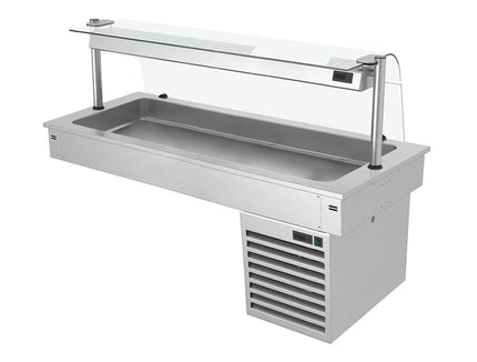 GGM Gastro Commercial Drop-in Refrigerated Well - 1500mm - +2 to +8°C - 4x GN 1/1 - 390W - Curved Glass - with Glass Sneeze Guard