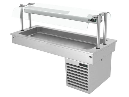 GGM Gastro Commercial Drop-in Refrigerated Well - 1500mm - +2 to +8°C - 4x GN 1/1 - 390W - Square Glass - with Glass Sneeze Guard