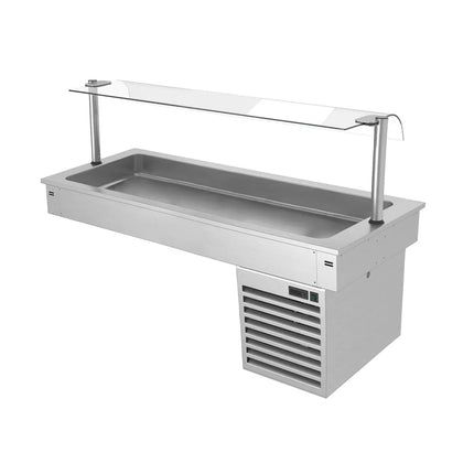 GGM Gastro Commercial Drop-in Refrigerated Well - 1500mm - +2 to +8°C - 4x GN 1/1 - 390W - with Glass Sneeze Guard