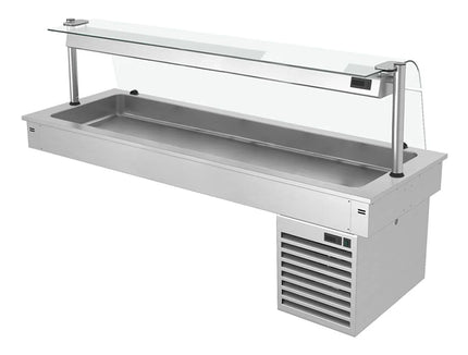 GGM Gastro Commercial Drop-in Refrigerated Well - 1785mm - +2 to +8°C - 5x GN 1/1 - 410W - Curved Glass - with Glass Sneeze Guard