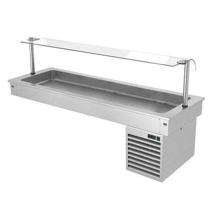 GGM Gastro Commercial Drop-in Refrigerated Well - 1800mm - +2 to +8°C - 5x GN 1/1 - 410W - Square Glass - with Glass Sneeze Guard