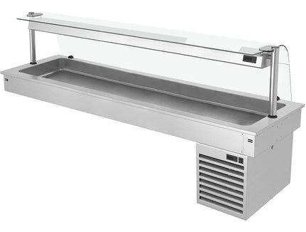 GGM Gastro Commercial Drop-in Refrigerated Well - 2100mm - +2 to +8°C - 6x GN 1/1 - 410W - Curved Glass - with Glass Sneeze Guard