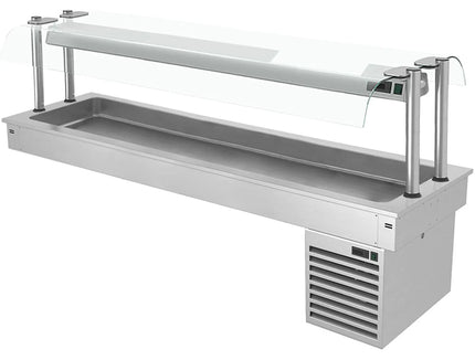 GGM Gastro Commercial Drop-in Refrigerated Well - 2100mm - +2 to +8°C - 6x GN 1/1 - 410W - with Glass Sneeze Guard
