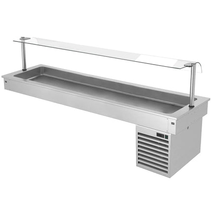 GGM Gastro Commercial Drop-in Refrigerated Well - 2100mm - +2 to +8°C - 6x GN 1/1 - 410W - Square Glass - with Glass Sneeze Guard