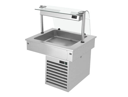 GGM Gastro Commercial Drop-in Refrigerated Well - 800mm - +2 to +8°C - 2x GN 1/1 - 190W - Curved Glass - with Glass Sneeze Guard
