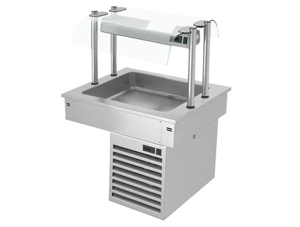 GGM Gastro Commercial Drop-in Refrigerated Well - 800mm - +2 to +8°C - 2x GN 1/1 - 190W - with Glass Sneeze Guard