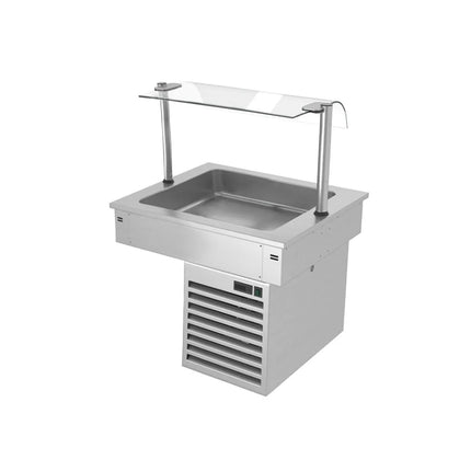 GGM Gastro Commercial Drop-in Refrigerated Well - 810mm - +2 to +8°C - 2x GN 1/1 - 190W - Square Glass - with Glass Sneeze Guard