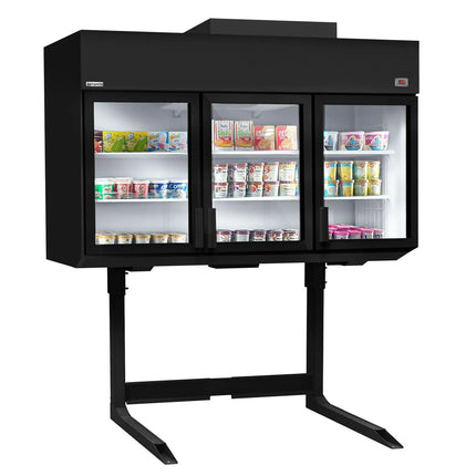 GGM Gastro Commercial dual‑temperature multideck display - 2100mm - 594L - with 4 double‑glazed hinged doors & 6 shelves - Black