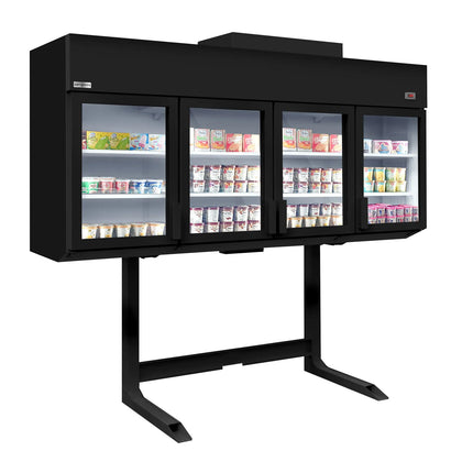 GGM Gastro Commercial dual‑temperature multideck display - 2500mm - 650L - with 4 double‑glazed hinged glass doors & 6 shelves - Black