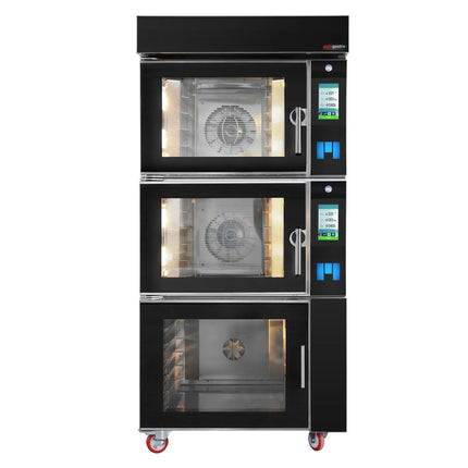 GGM Gastro Commercial Electric Bakery Convection Oven with Steam Injection with Humidity Control - Touchscreen Controls - 2 Baking Chambers - 10x 600x400mm (EN 60x40) - Black - with Prover Cabinet
